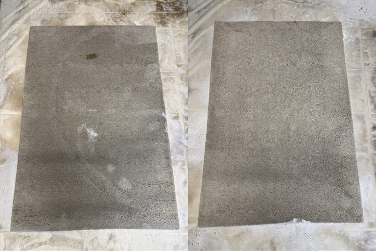 Szary dywan przed i po praniu – efekt czyszczenia w Automatycznej Pralni Dywanów Dywanik