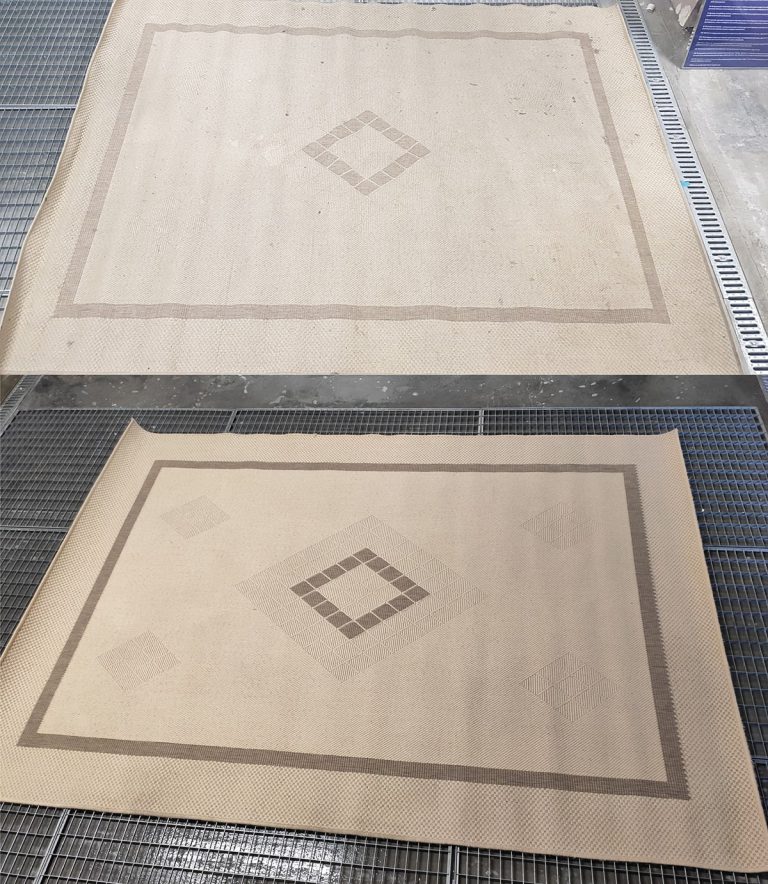 Jasny dywan przed i po praniu – efekt czyszczenia w Automatycznej Pralni Dywanów Dywanik